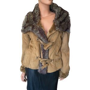 Vintage Steve Madden Faux Fur Suede Jacket 90s Brown Penny Lane Boho Hippie XXL